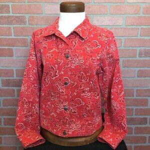 Vintage 90s L L Bean Womens Red Bandana Print Jacket Western Paisley Size S